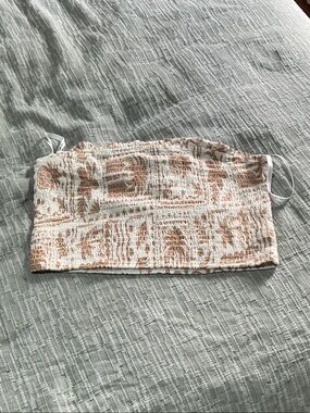 T.J.Maxx White and Light Brown Smocked Bandeau Top